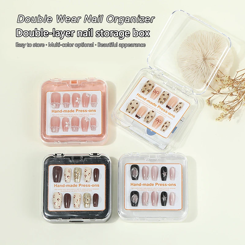 Transparent Double Layer Nail Packaging Box Fake Nail Jewelry Storage Dustproof Display Box Necklace Gift Box