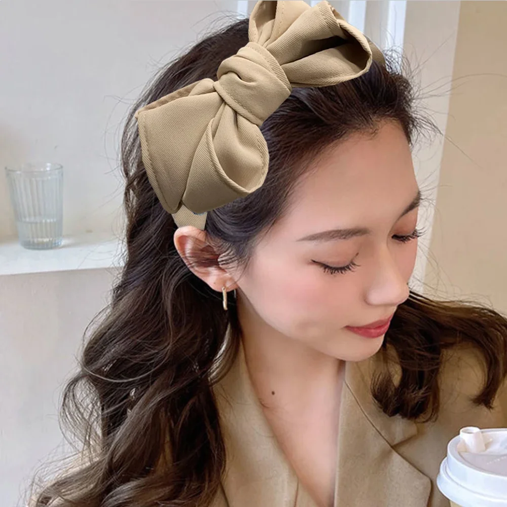 Neue Mode Frauen Stirnband Big Bowknot Seite Knoten Haarband Casual Klassische Kopfbedeckung Einfarbig Turban Haar Schmuck Zubehör – Detail 1