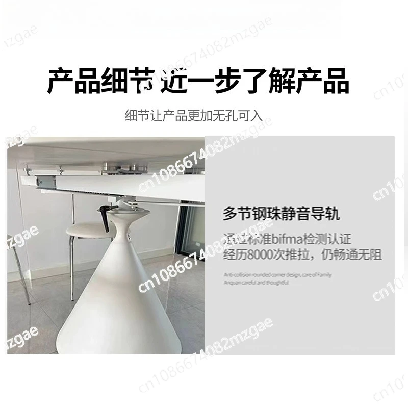 Rotating Dining Table Function Parts for Square and Round Tables, Slide Rail Telescopic Combination Frame in White Color