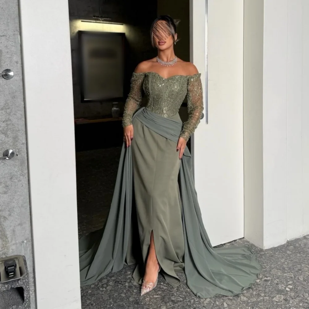 

Customized Jersey Sequined Beading Charming Off-the-shoulder Long Dresses Bespoke Occasion Luxury Evening Elegant Party Gown