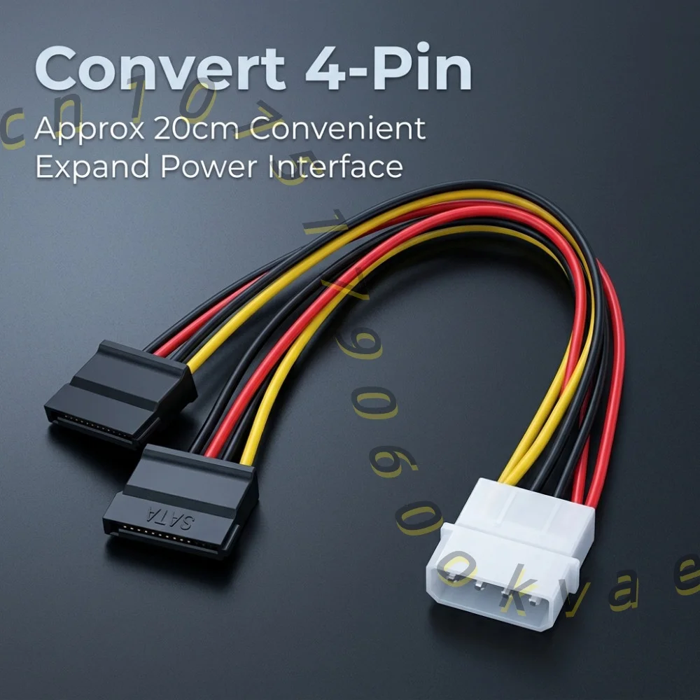 PC Power Supply Adapter Cable IDE Molex 4Pin to 2 SATA Port Hard Disk Drive HDD Power Splitter Cable 20cm