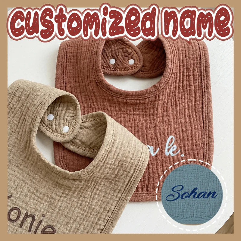 

Customized Baby Name Pure Cotton Saliva Towel Bib with Button for Baby Feeding Unisex Shower Gift for Boys And Girls
