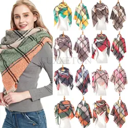 Mulheres xadrez cachecol senhora xale macio quente foulard malha cashmere poncho cobertor envoltórios malha feminina malha lã cachecóis marca de luxo