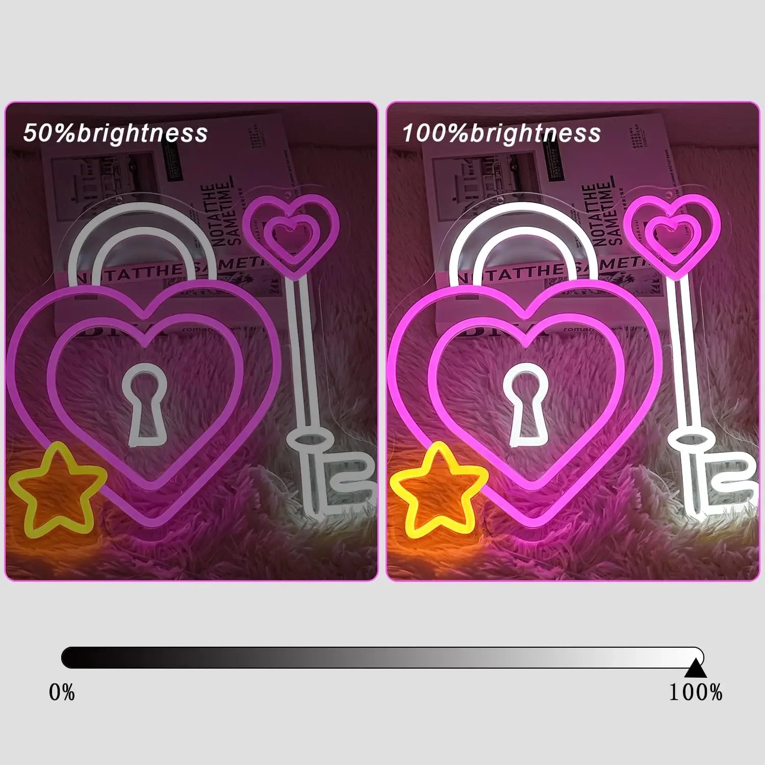 Heart Lock Key Neon Sign Star Decor LED Wall Art USB Powered Valentine Wedding Bedroom Cafe Party Home Decoration Hanging Light