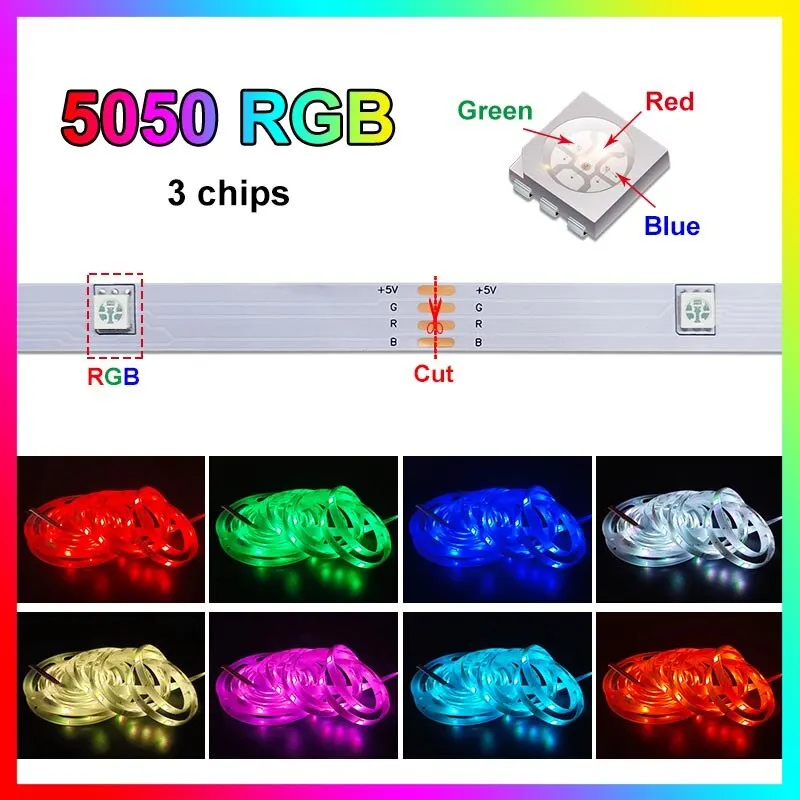 24 Keys 5050 Led Light Strip 5M USB Multicolor RGB TV Background Light Bar Esports Game Room Family Party Decoration Night Light