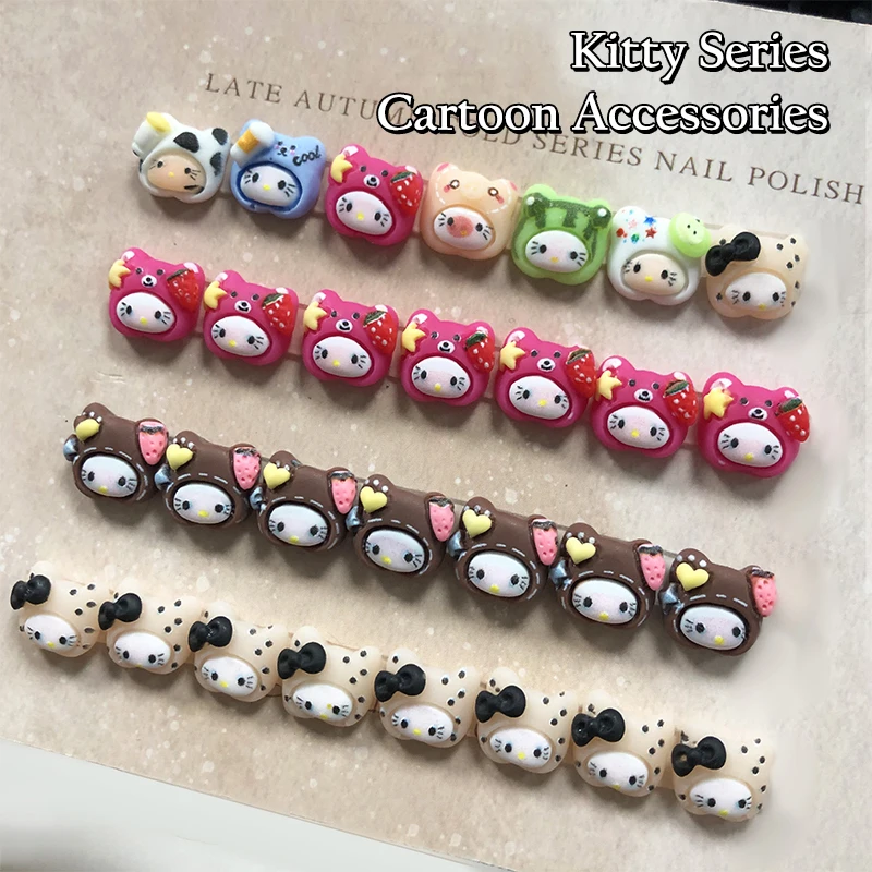 

10Pcs 3D Cute Hat-wearing Hello Kitty Nail Art Charms Resin Cartoon Hello Kitty Nail Art Decorations Accessories DIY