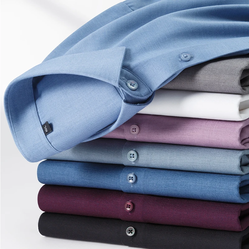 Men's Slim Fit Wool Long Sleeve Shirt High Quality Elastic Soft White Formal Top Designer Office Wear Black Clothes