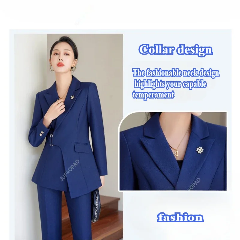 Lnsozkdg Brown Navy Black Ladies Formal Pant Suit Women Jacket + Trouser Female Business Work Wear 2 Piece Blazer Set Autumn New