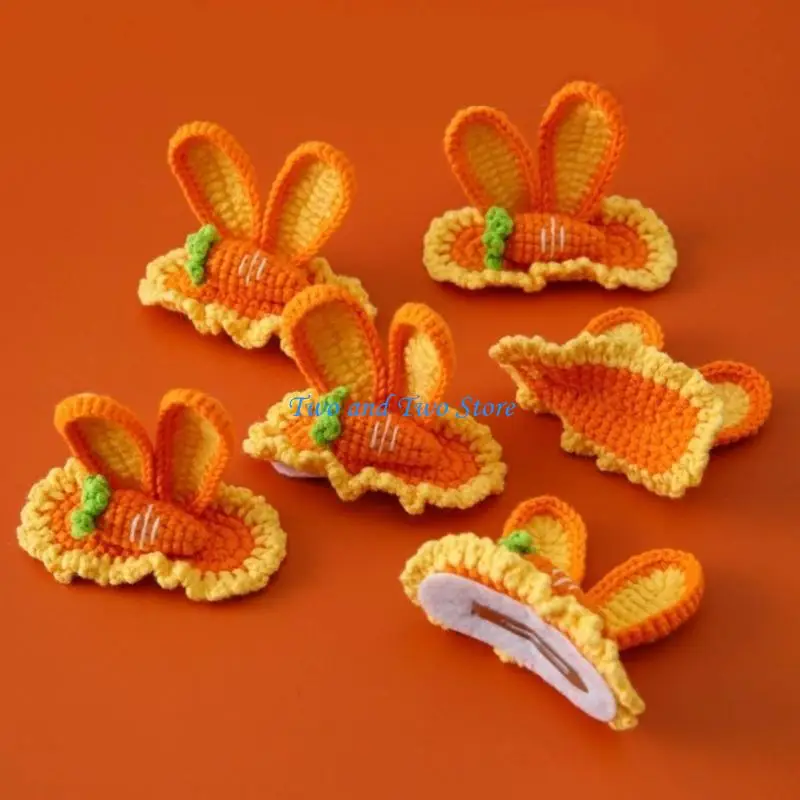 

HX6F Carrot Rabbit Ears Barrette Woven Hair Clip Women Accessories Crocheted Hairclip