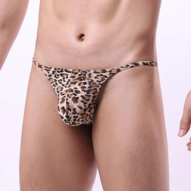 Mens Sexy G-string And Thong Tangas Leopard Printed U Bulge Pouch Panties Underwear Low Waist T-Back Underpants Jockstrap Homme