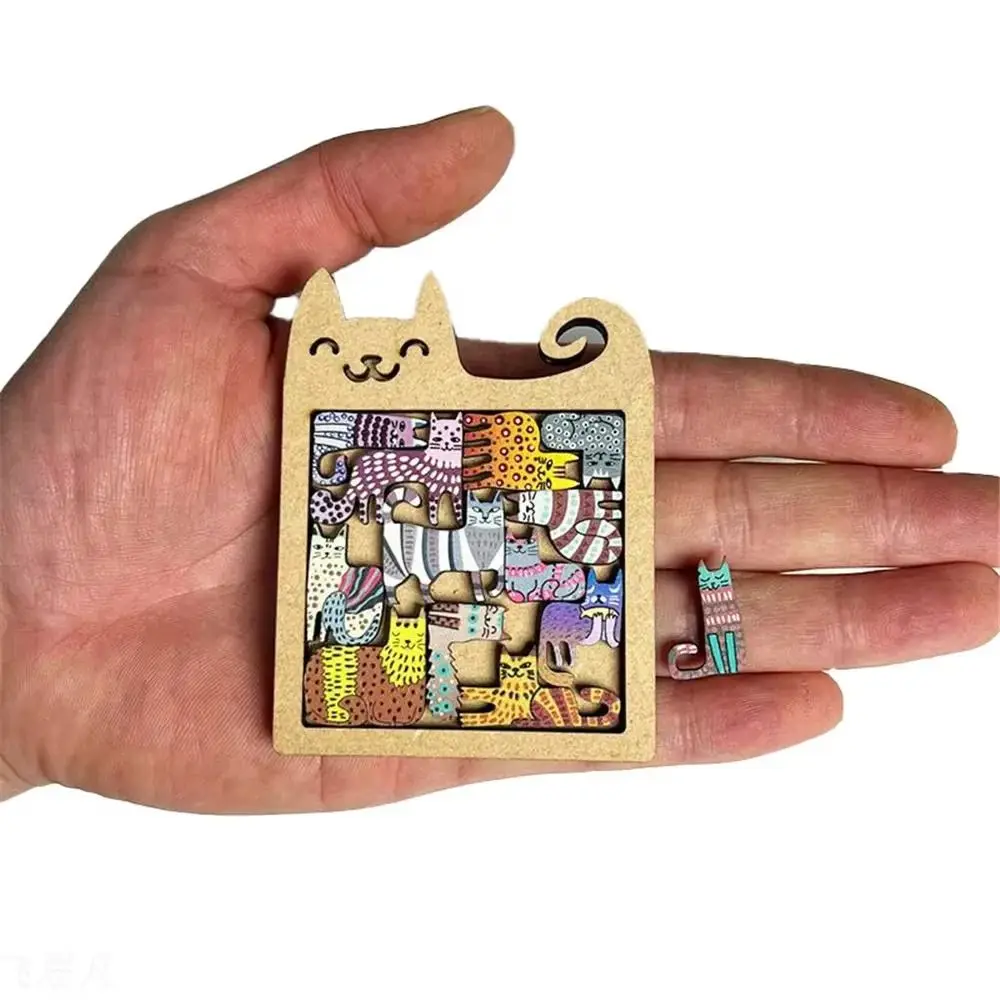 Wooden Cat Puzzle Game Brain Burning Early Education Cat Shaped Puzzle Thinking Training Building Block Animal Puzzle Children's