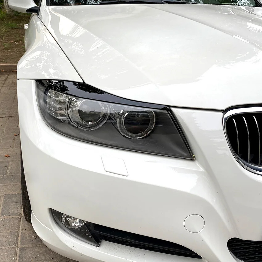 2Pcs Car Headlight Lamp Eyebrows Cover Trim Stickers For BMW 3 Series E90 E91 320i 330i Gloss Black Car Eyelids Lids ABS Carbon