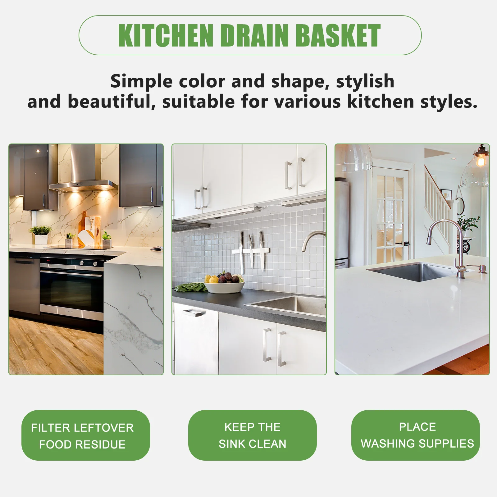 

Convenient Stainless Steel Kitchen Drain Basket Triangle Sink Strainer Reusable Rustproof Corner Food Strainer Multi-Functional