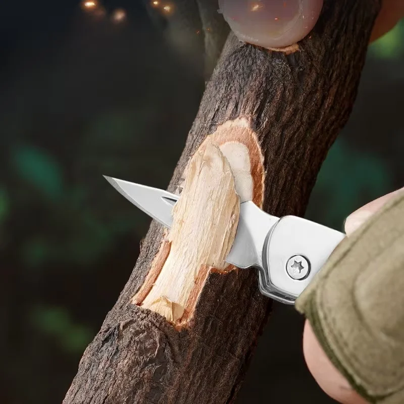 1-Piece Mini Sharp Stainless Steel Folding Knife Portable Keychain Compact Practical Pocket Tool for Outdoor