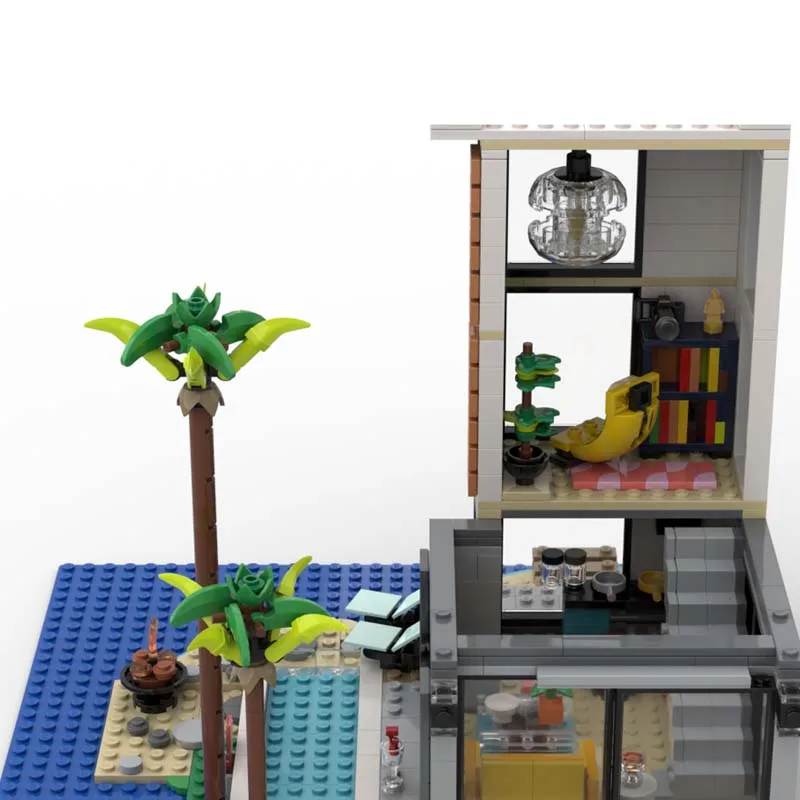 971 PCS Modular Building Modern Beach House MOC Customize Modular Building Block Brick Kids Educational DIY Festival Toy Gift