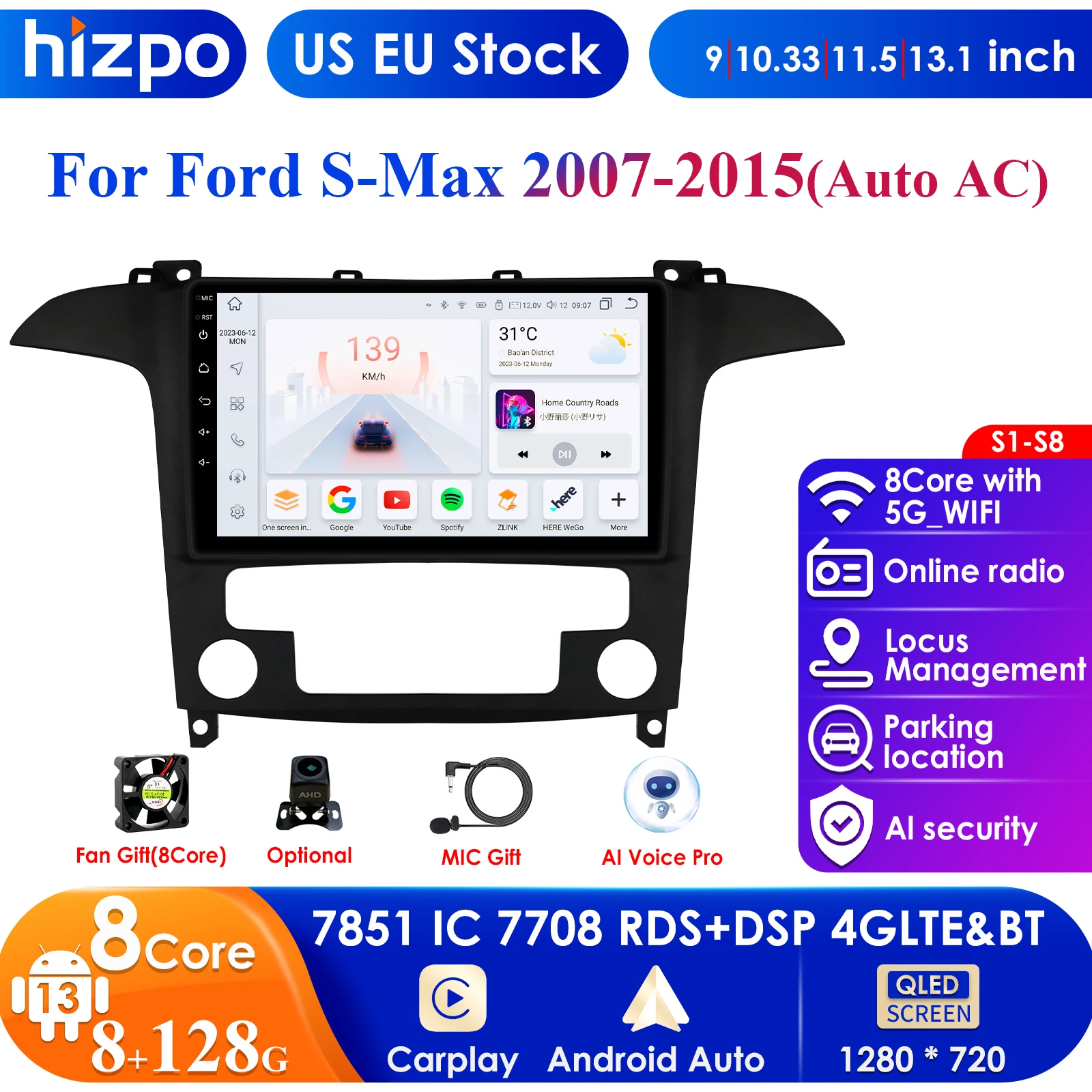 Android 13 2Din Car Radio for Ford S Max S-MAX 2007-2015 Multimedia Video Player Navigation Carplay Stereo HeadUnit 9