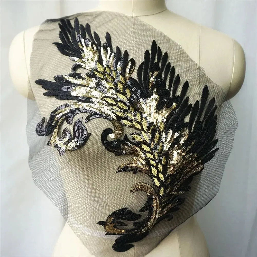 Appliques Sequin Embroidery Sequin Appliques Phoenix Tail DIY Sew On Patch Embroidery Patch Wedding Gown DIY Decoration