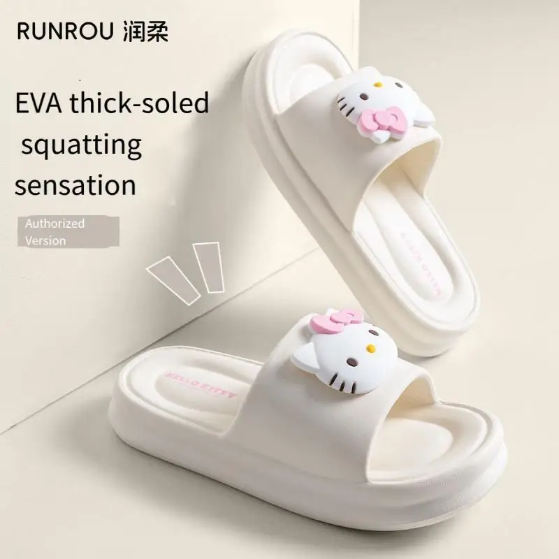 

Сандалии Sanrio, тапочки с героями мультфильмов «Hello Kitty», студенческие летние новые стильные пляжные туфли для девочек, милая домашняя одежда из Евы для ванной и улицы