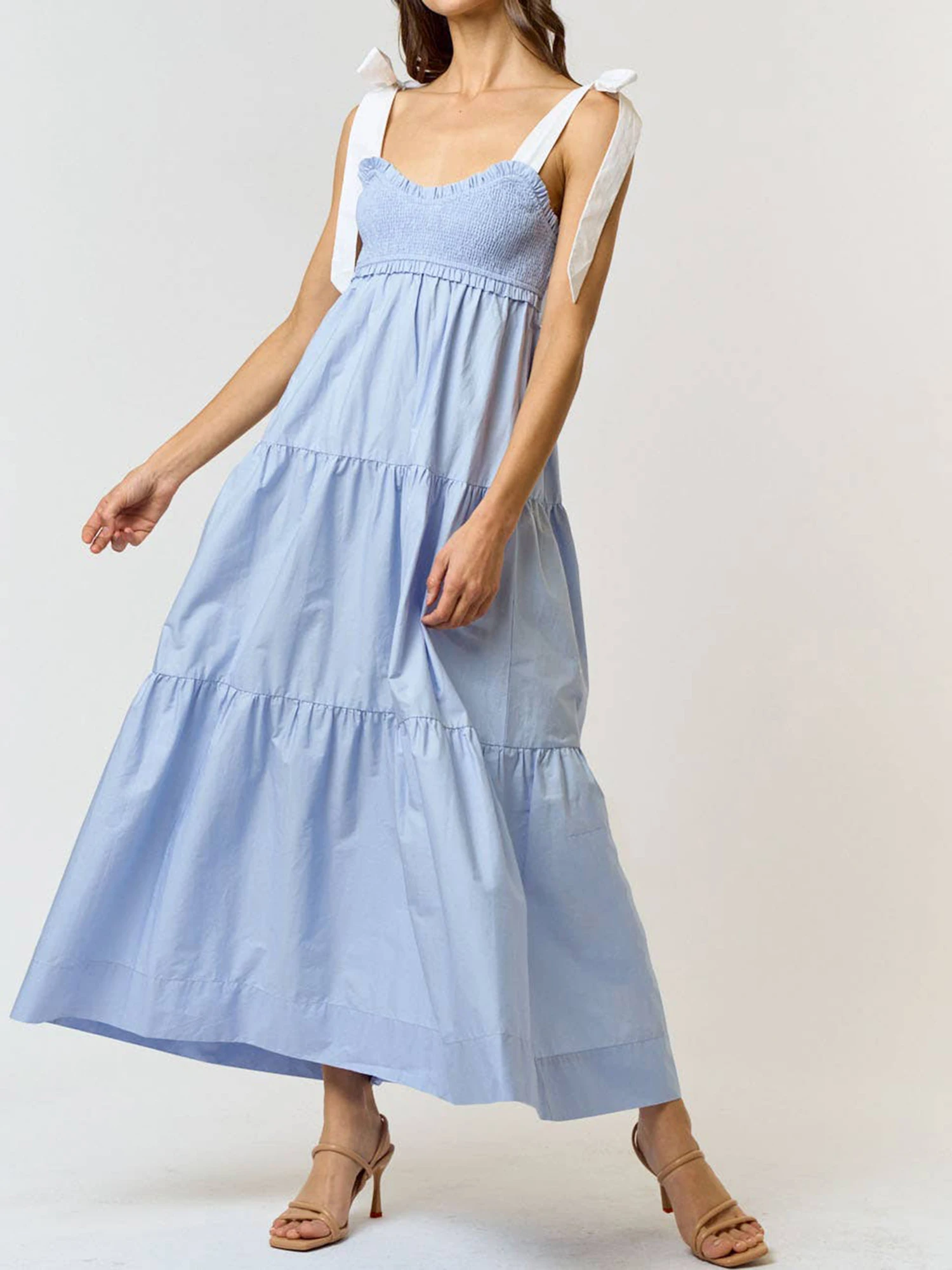 Vestido largo elegante con cuello en V y dobladillo con volantes, sin mangas, vestido de playa con estampado floral bohemio para vacaciones y fiestas