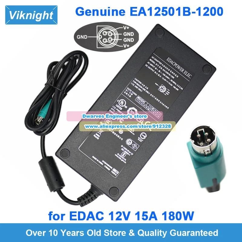 

Genuine EA12501B-1200 AC Adapter 12V 15A 180W Laptop Charger for EDAC EA12501BT0 Round With 4 Pins Power Supply