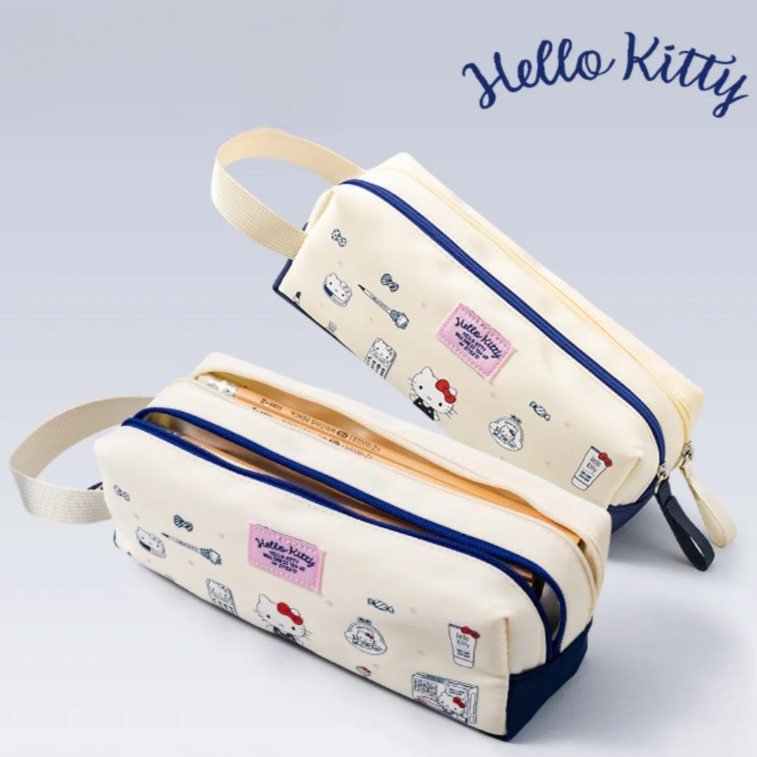 

Authentic Hello Kitty Portable Pencil Bag, Large-Capacity Canvas Stationery Bag, Portable Stationery Storage Bag, Waterproof Cute Girl's Pencil Bag