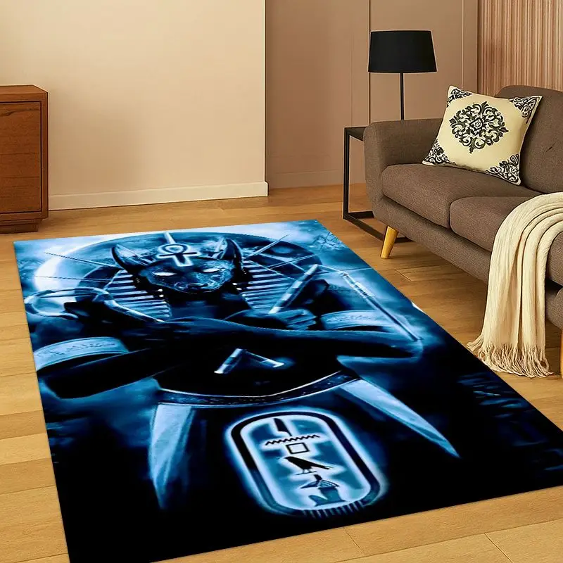 Ancient Egypt Death Anubis Pharaoh Cartoon Carpet Rug for Bedroom Living Room Sofa Playroom Doormat Home Decor,Area Rug Non-slip