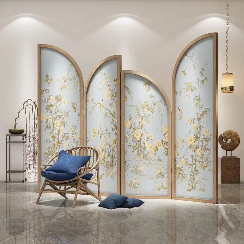for Chinese Flowers and Birds Solid Wood Foldable Mobile Room Divider Screen for Living Room Entrance Study Home Decoration