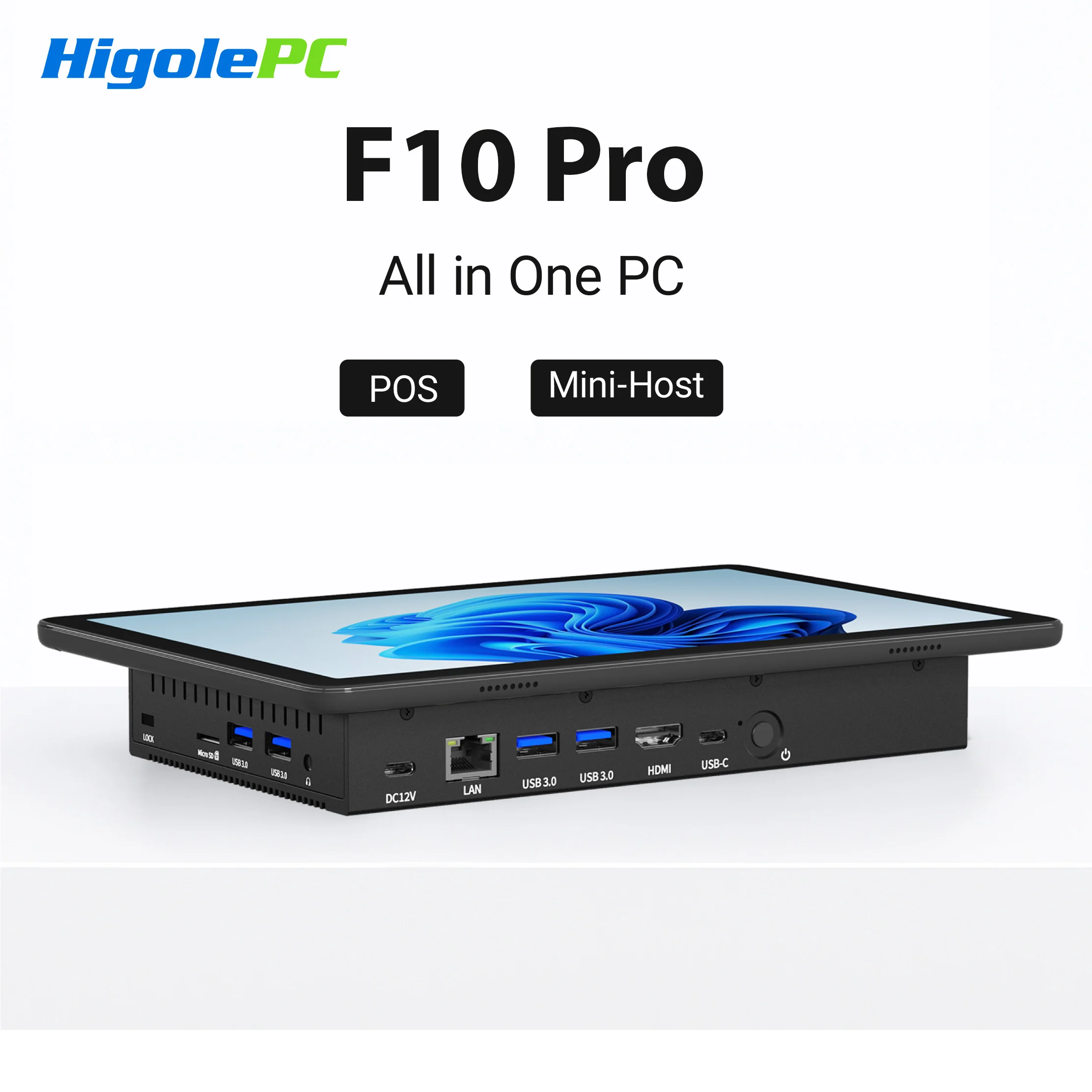 

Higole F10 Pro Mini PC with Screen 10.1'' Fanless Intel N5095 Windows 11 WiFi5 8GB 128GB 5000mAh 4K Desktop Computer Tablet PC
