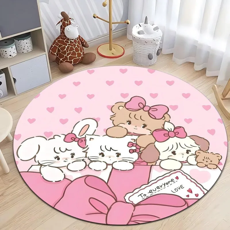 MINISO Cartoon Cute Mikko Print Round Rugs Kids Room Floor Mats Non-Slip Living Room Rugs Washable Carpet for Home Decor Mat