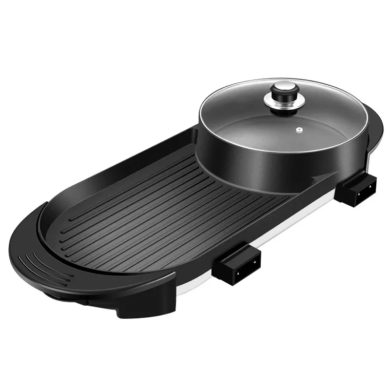 

2200W POWER Korean Smokeless barbecue electric grill&pot roasting oven electric baking pan 2 in 1 electric grill with hot pot