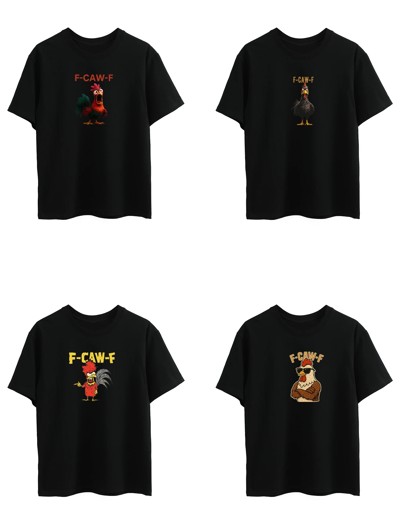 F-Caw-F Funny Chicken Humor Quote Rooster Meme Men's T-Shirt Graphic Casual T Shirt Streetwear Hipster Loose Women Tee Summer
