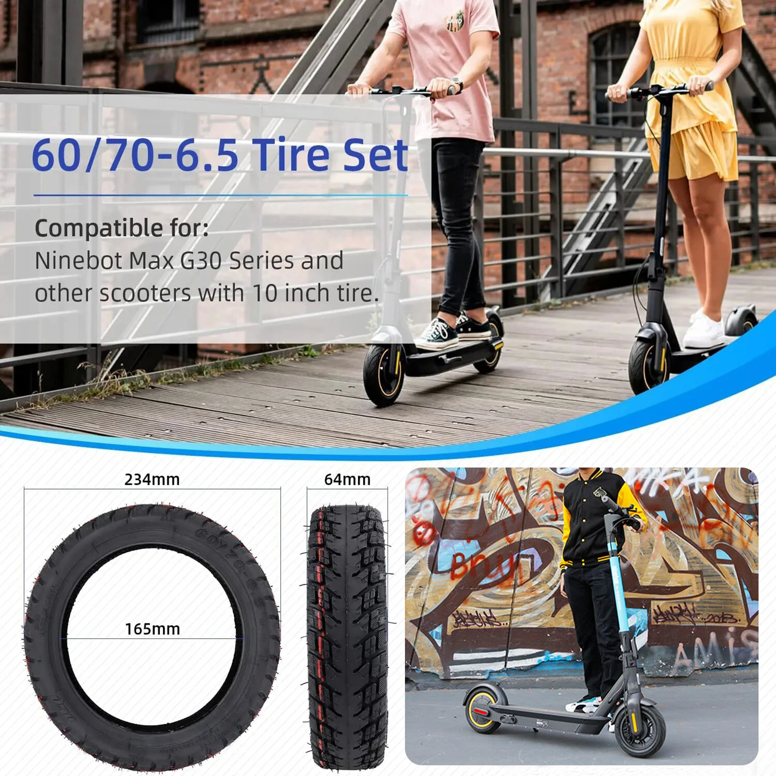 Ulip 10Inch 60/70-6.5 Off Road Tire For Ninebot Max G30 G30D G30LP Electric Scooter Thickened Tire Replacement Accessories Parts