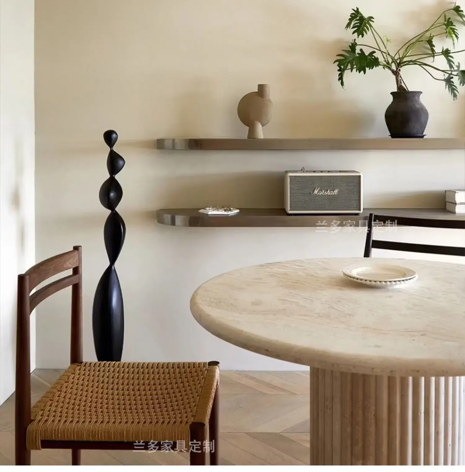 

marble wabi sand travertine imported dining table living room household round light luxury high-end dining table