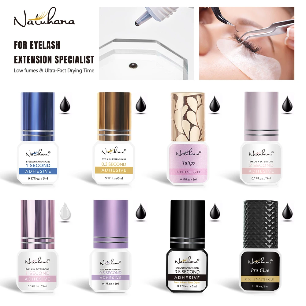 NATUHANA Schwarz/Klarer Wimpernverlängerungskleber 2-3s Fast Dry Sensitive Eye Individueller starker Kleber für falsche Wimpern MakeupTools