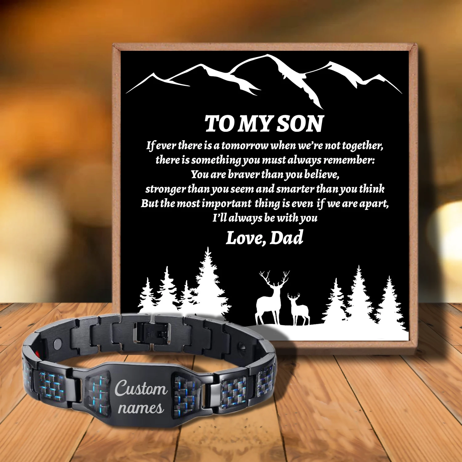 

Sac3005 To My Dear Son Never Forget That I Love from Love Dad Customizable Message Card Bracelet for Birthday Anniversary