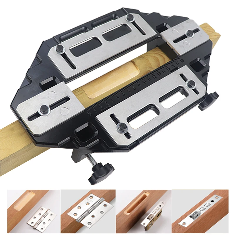 

Door Hinge Jig,Woodworking Hole Opener Slotting Locator Aluminum Alloy Door Hinge Installation Kit for Door Lock Installation