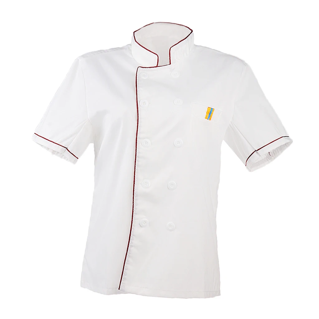 Męski Damski Uniform Kucharski Jednorzędowy Płaszcz Kucharza Krótki Rękaw L Czerwony