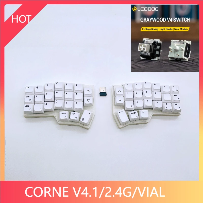 Corne V4 2.4g Split Keyboard Kit Hotswap Ergonomic Wireless Keyboard Support Vial Software Key Mapping Custom CR2032 Button Cell