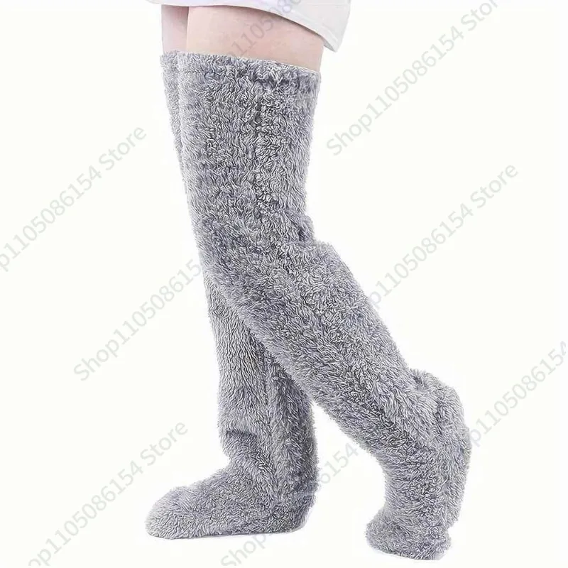 Calcetines gruesos de plumas de ganso, calcetines cálidos hasta la rodilla para embarazadas y ancianos, piernas frías, oso de peluche, medias altas, calcetines de suelo, pies cálidos
