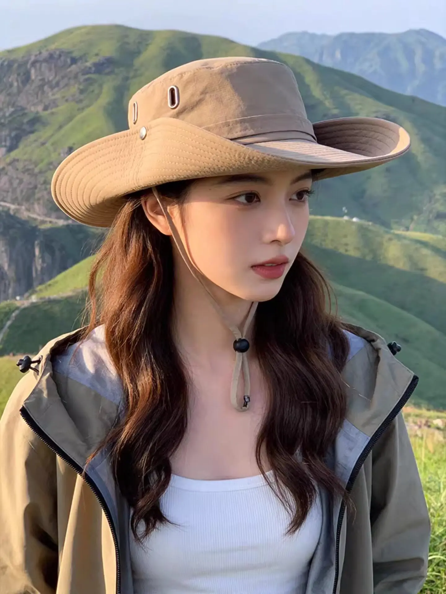 Outdoor hiking hat bucket hat women's summer sun protection UV protection big brim face visor