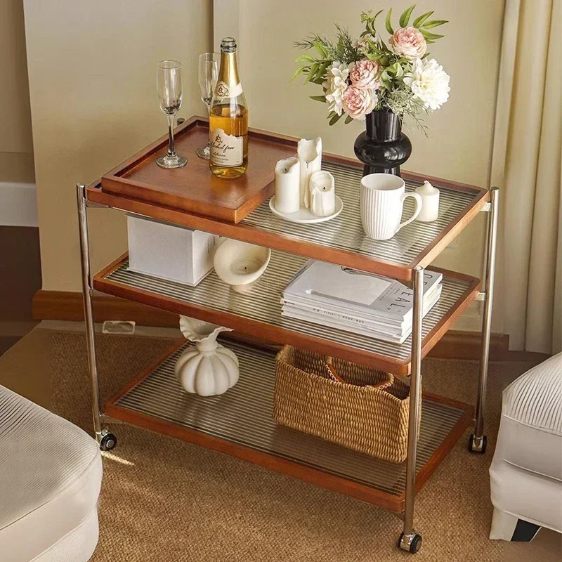 Solid Wood Trolleys Restaurant Small Apartmen Outdoor Hotel Coffee Tables Organizer Drinks  Home Furniture