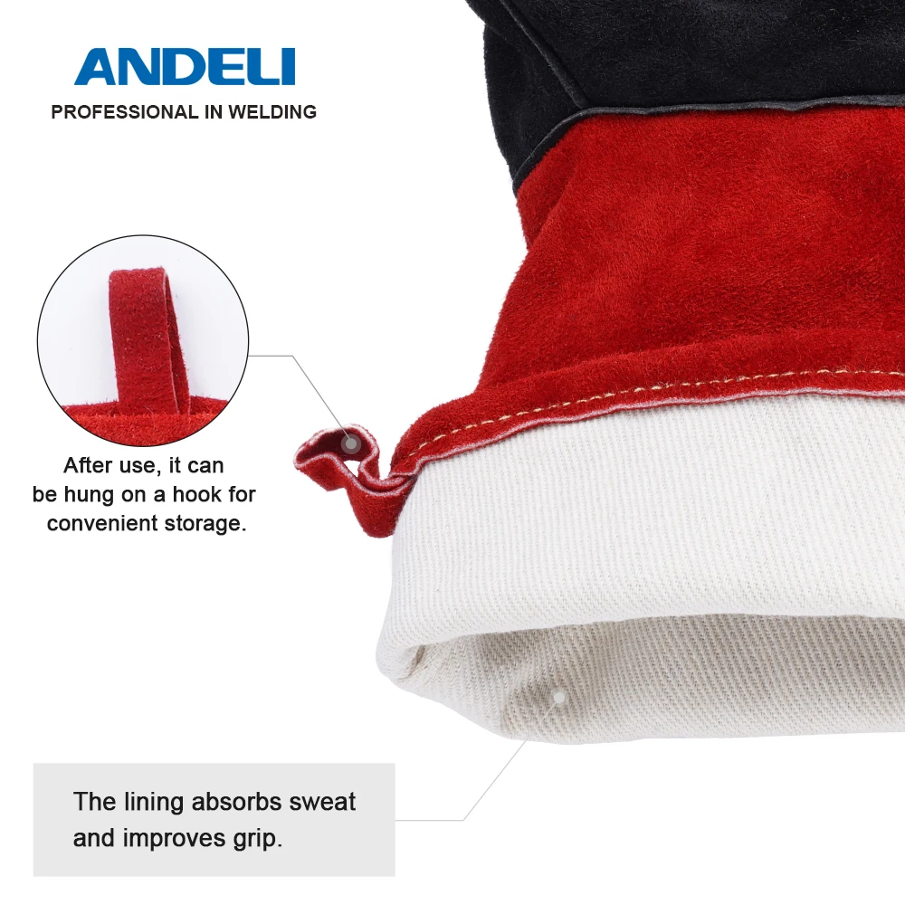 ANDELI 14 بوصة قفاز لحام TIG/Mig/قفازات لحام مقاومة للحرارة/الحريق شواء/قفازات التعامل مع الحيوانات بأكمام طويلة جدًا