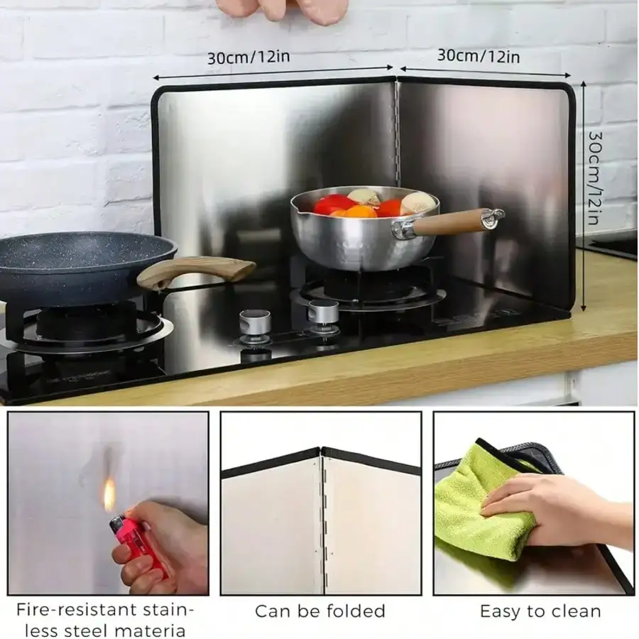 1/2 PCS Stainless Steel Greaseproof Splash Guard, Comes With Apron,Space-Saving Foldable Design For Stove Top, Induction, Oven - Easy To Clean Kitchen Splash Guards For Modern Kitchens, Cooking Protection, Sleek Finish, Durable Construction