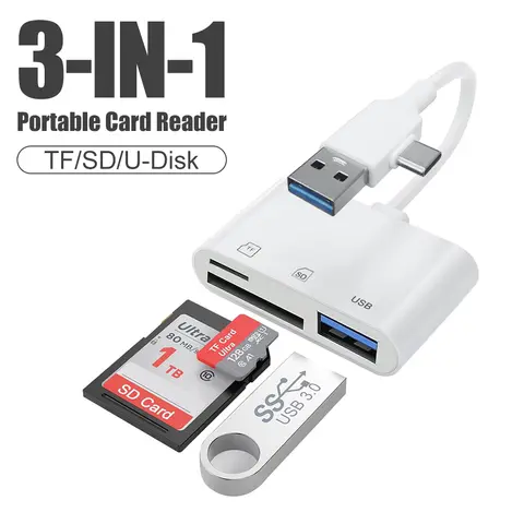 Leitor de cartões 5 em 1 SD/TF Adaptador OTG USB A/C para SD/TF/USB Adaptador adequado para iPhone 16 15 PC Laptop Samsung Xiaomi para TypeC
