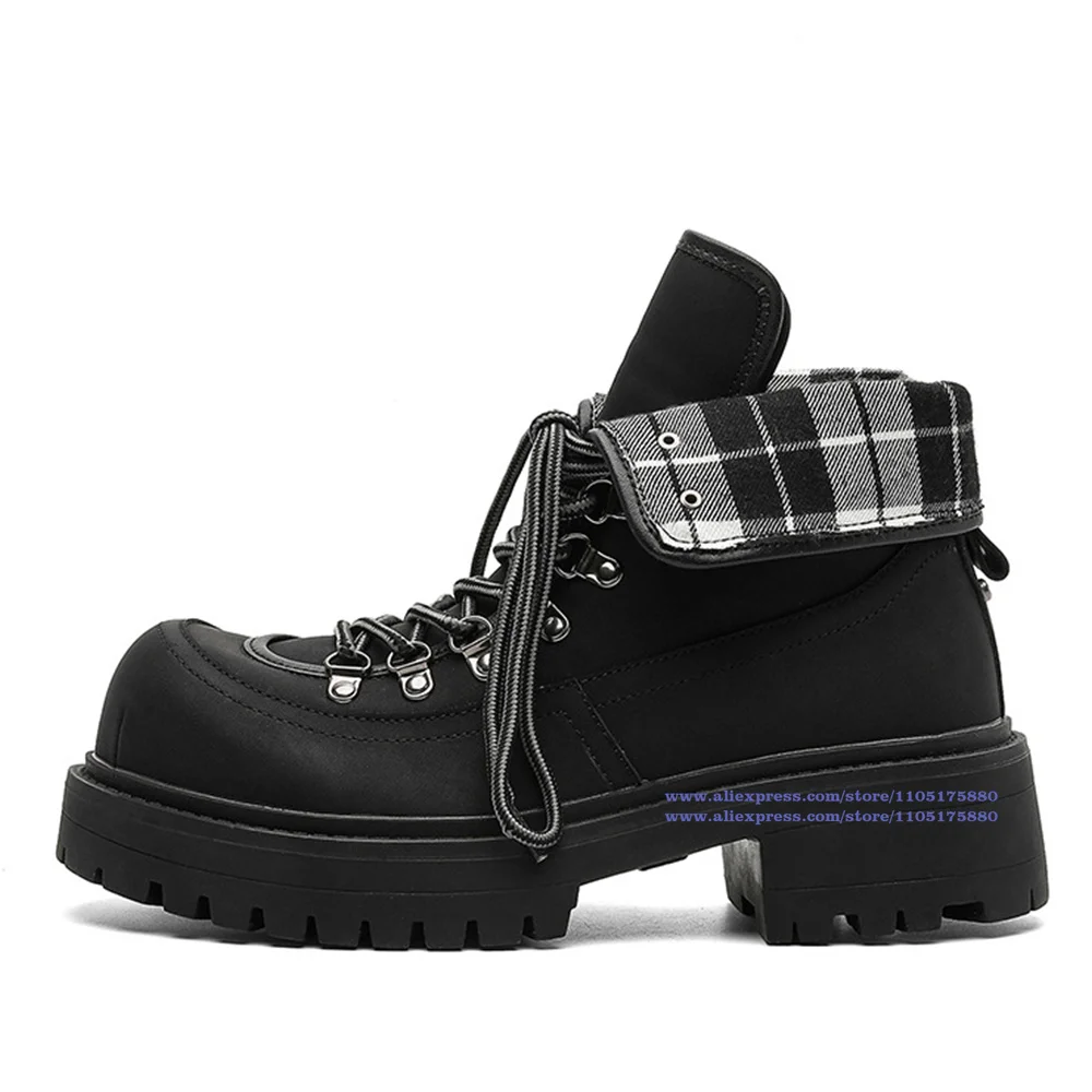 

Thick Soled Height Increasing Boots for Men British Style Lace Up Motorcycle Men's Ankle Boots Designer Men's Shoes Botas Mujer