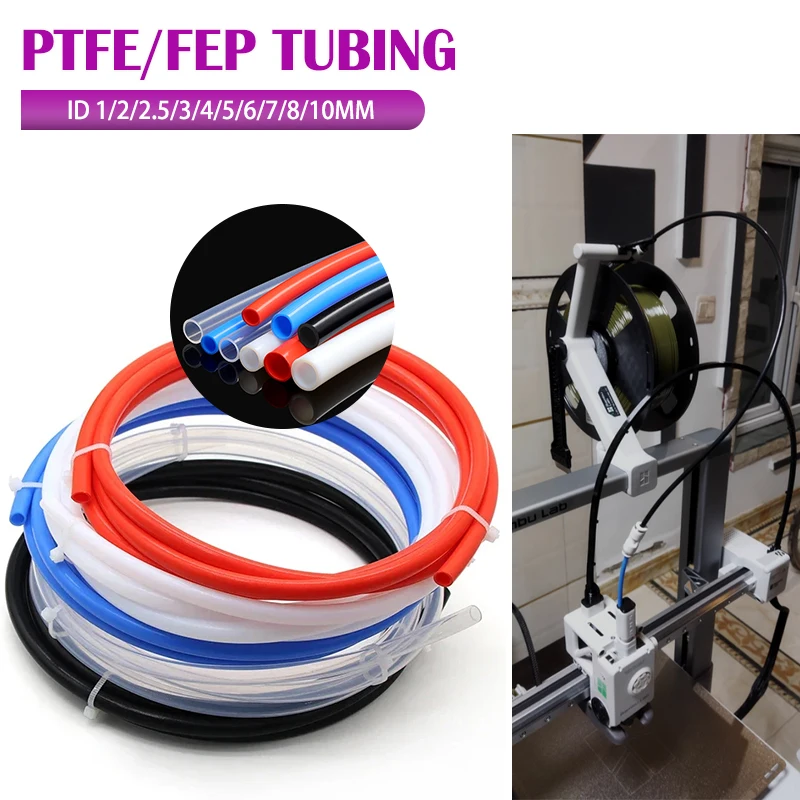 1-10M PTFE FEP Tube 3D Printer Accessories 600V 3KV ID 1 2 2.5 3 4 5 6 7 8 10mm High Temperature F46 Insulated Hard Rigid Pipe