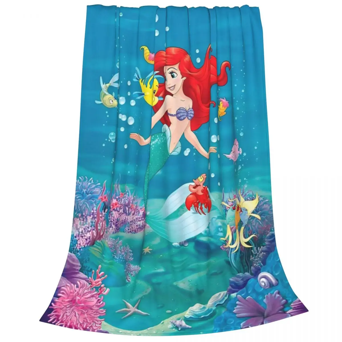 The Little Mermaid Cartoon Blanket Flannel Spring/Autumn Ariel Anime Princess Portable Super Warm Throw Blanket Plush Thin Quilt