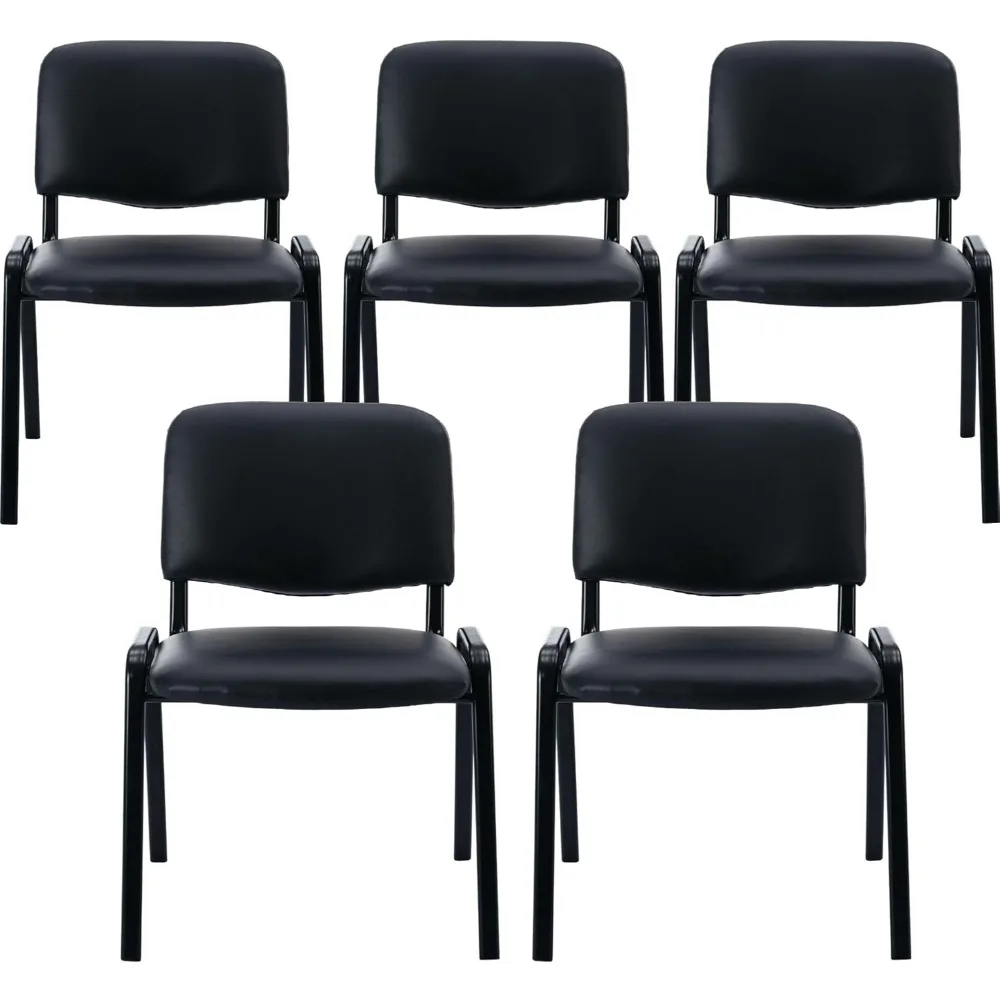 

Vinyl Leather Padded Stackable Chairs Set of 5, Black Stacking Chairs with Upholstered Seat, Armless Office Waiting Room Chairs,