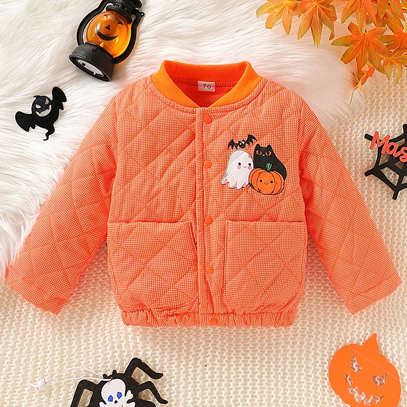 

2024 Autumn Winter Newborn Girls Clothes Halloween Cartoon Cute Pumpkin Warm Thick Outerwear Baby Tops Jacket Toddler Coat BC406