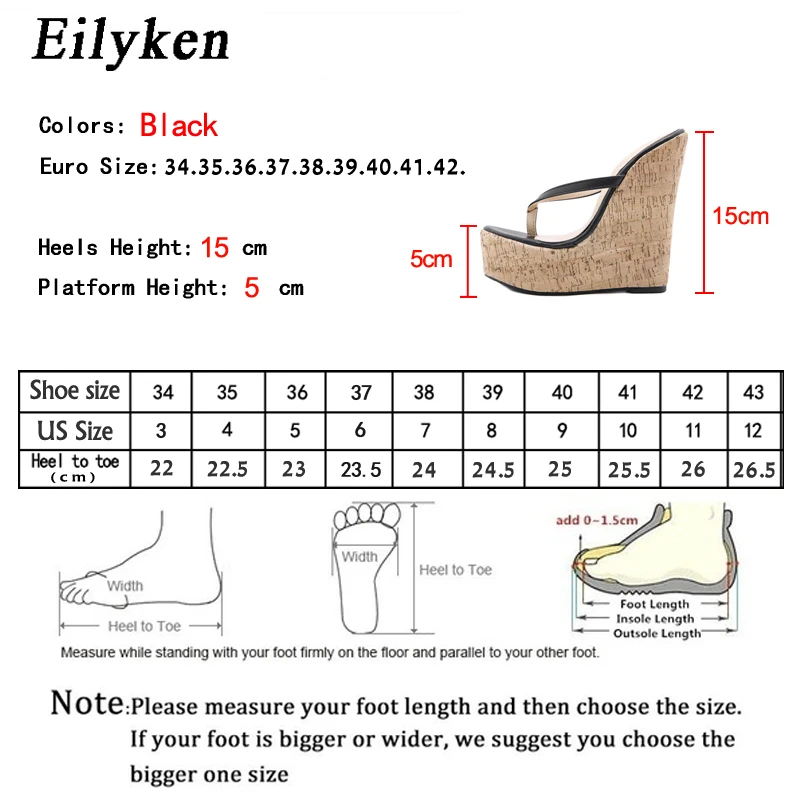 Eilyken Designer High Heels Platform Wedges Women Slippers Summer Pinch Toe Slide Shoes Female Sandals Large Size 35-42